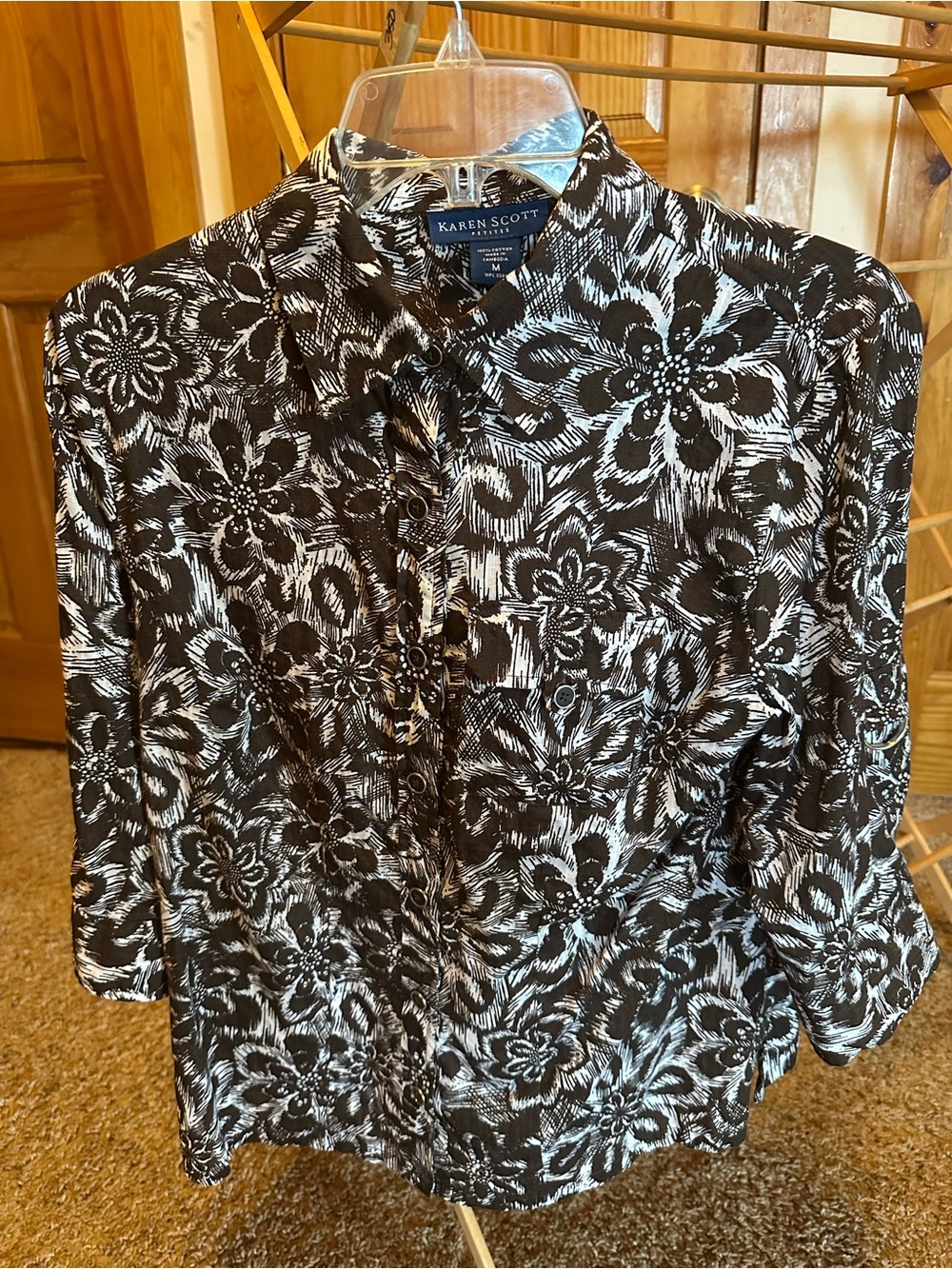 Karen Scott Brown & White Floral Button-Up Blouse